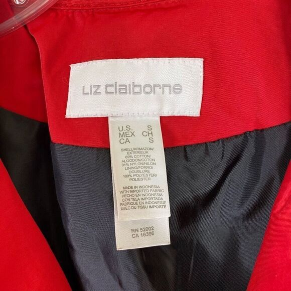 Liz Claiborne Red Double Breasted Nylon Blend Belted Coat Jacket Size S - Picture 6 of 7